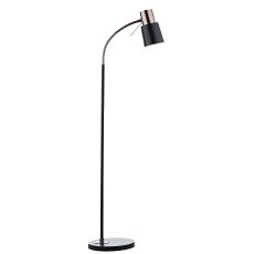 Bond 1 Light E27 Black With Copper Accents Adjustable Task Floor Lamp With Inline Foot Switch
