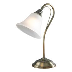 Boston 1 Light E14 Antique Brass Table Lamp With Inline Switch C/W Opaque Glass Shade