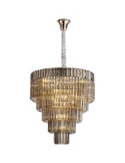 Brewer 80cm Pendant Round 5 Tier 19 Light E14, Polished Nickel / Smoke Sculpted Glass, Item Weight: 32.6kg