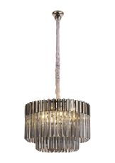 Brewer 60cm Pendant Round 8 Light E14, Polished Nickel / Smoke Sculpted Glass, Item Weight: 18kg