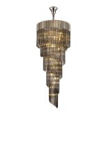 Brewer 70cm Pendant Round 5 Layer Spiral 23 Light E14, Polished Nickel / Smoke Sculpted Glass, Item Weight: 57kg