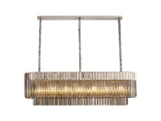 Brewer 150 x 40cm Pendant Rectangle 7 Light E14, Polished Nickel / Smoke Sculpted Glass, Item Weight: 28kg