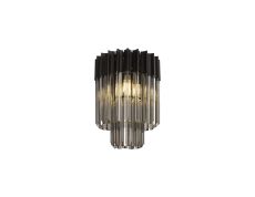 Brewer 30cm Ceiling Round 3 Light E14, Matt Black / Smoke Sculpted Glass