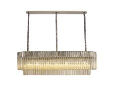 Brewer 150 x 40cm Pendant Rectangle 7 Light E14, Polished Nickel / Cognac Sculpted Glass, Item Weight: 28kg