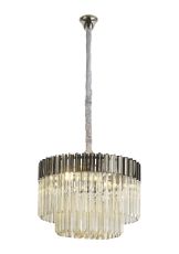 Brewer 60cm Pendant Round 8 Light E14, Polished Nickel / Cognac Sculpted Glass, Item Weight: 18kg