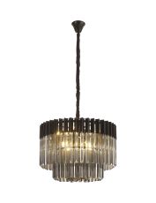 Brewer 60cm Pendant Round 8 Light E14, Matt Black / Smoke Sculpted Glass Item Weight: 18kg