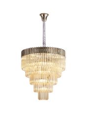 Brewer 80cm Pendant Round 5 Tier 19 Light E14, Polished Nickel / Cognac Sculpted Glass, Item Weight: 32.6kg