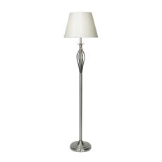 Bybliss 1 Light E27 Satin Chrome Floor Lamp With Open Metalwork With Inline Foot Switch C/W Cream Shade