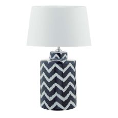 Cablooma 1 Light E27 Blue With White Table Lamp With Inline Switch C/W Cezanne White Faux Silk Tapered 35cm Drum Shade
