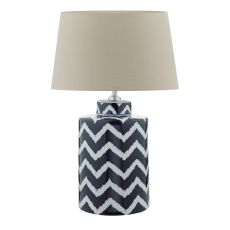 Caelan 1 Light E27 Blue With White Table Lamp With Inline Switch C/W Cezanne Taupe Faux Silk Tapered 35cm Drum Shade