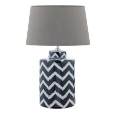 Cablooma 1 Light E27 Blue With White Table Lamp With Inline Switch C/W Cezanne Grey Faux Silk Tapered 35cm Drum Shade