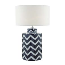 Caelan 1 Light E27 Blue With White Table Lamp With Inline Switch C/W Ciara White Linen 33cm Shade