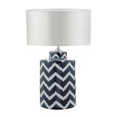 Caelan 1 Light E27 Blue With White Table Lamp With Inline Switch C/W Hilda Ivory Faux Silk 35cm Drum Shade