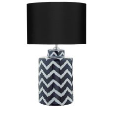 Cablooma 1 Light E27 Blue With White Table Lamp With Inline Switch C/W Hudson Black Satin 33cm Drum Shade