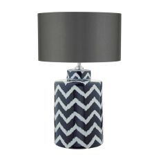 Caelan 1 Light E27 Blue With White Table Lamp With Inline Switch C/W Rain Grey Faux Silk 33cm Drum Shade