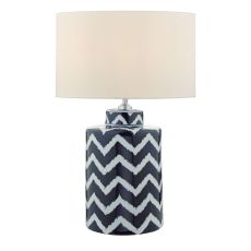 Caelan 1 Light E27 Blue With White Table Lamp With Inline Switch C/W Yalena White Faux Silk 33cm Shade