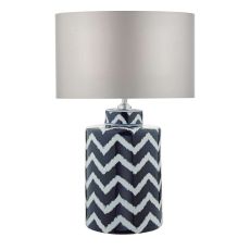 Caelan 1 Light E27 Blue With White Table Lamp With Inline Switch C/W Yalena Grey Faux Silk 33cm Shade