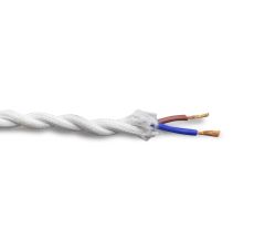 Cavo 1m White Braided Twisted 2 Core 0.75mm Cable VDE Approved (qty ordered will be supplied as one continuous length)