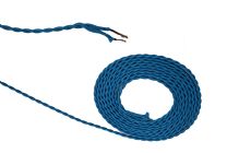 Cavo 1m Blue Braided Twisted 2 Core 0.75mm Cable VDE Approved (qty ordered will be supplied as one continuous length)