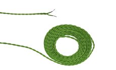 Cavo 1m Light Green Braided Twisted 2 Core 0.75mm Cable VDE Approved (qty ordered will be supplied as one continuous length)