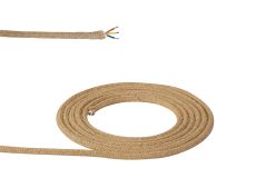 Cavo 1m Jute Brown Braided 3 Core 0.75mm Cable VDE Approved (qty ordered will be supplied as one continuous length)