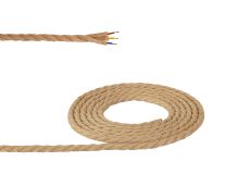 Cavo 1m Jute Brown Braided Twisted 3 Core 0.75mm Cable VDE Approved (qty ordered will be supplied as one continuous length)