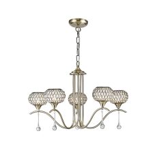 Chelsie Pendant 5 Light G9 Antique Brass/Clear Beaded Glass