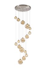 Cisko 60cm Pendant, 16 x G9, Satin Nickel, Amber Plated Glass