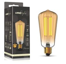 Classic Style LED Tradition Tip/S ST64 E27 Dimmable 6.5W 2100K Extra Warm White, 350lm, Gold Ripple Glass, 3yrs Warranty