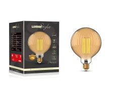 Classic Style LED Globe 120mm E27 Dimmable 6.5W 2100K Extra Warm White, 400lm, Gold Ripple Glass, 3yrs Warranty