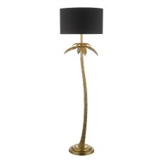 Coco 1 Light E27 Antique Gold Floor Lamp With Inline Foot Switch C/W Black Cotton Shade