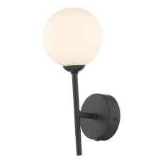 Cohen 1 Light G9 Matt Black Wall Light With Pull Switch C/W Opal Glass Shade