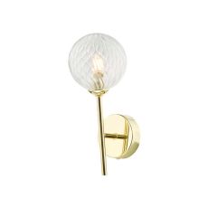 Cohen 1 Light G9 Polished Gold Wall Light With Pull Switch C/W Clear Twisted Style Closed Glass Shade