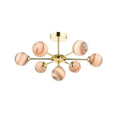 Cohen 7 Light G9 Polished Gold Semi Flush Fitting C/W Planet Style Glass Shades