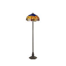 Crown 2 Light Octagonal Floor Lamp E27 With 40cm Tiffany Shade, Blue/Orange/Crystal/Aged Antique Brass