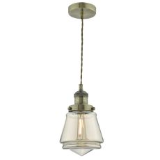Curtis 1 Light E27 Antique Brass Adjustable Pendant With Champagne Glass Shade