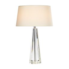 Cyprus 1 Light E27 Polished Chrome Table Lamp With Crystal Glass Base With Inline Switch C/W Ivory Faux Silk Drum Shade