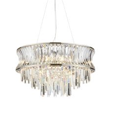 Cosimo 9 Light E14 Bright Nickel Adjustable Pendant With Concave Clear Glass & Clear Cut Faceted Glass Crystals