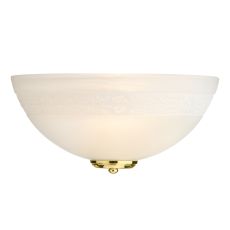 Damask 1 Light E27 Brass Wall Washer Light With White Alabaster Glass Shade