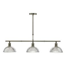 Dara 3 Light E27 Antique Brass Linear Pendant With Clear Glass Shades