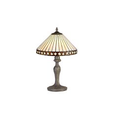 Dareham 1 Light Curved Table Lamp E27 With 30cm Tiffany Shade, Amber/Ccrain/Crystal/Aged Antique Brass
