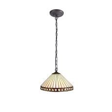 Dareham 1 Light Downlighter Pendant E27 With 30cm Tiffany Shade, Amber/Ccrain/Crystal/Aged Antique Brass
