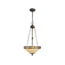 Dareham 3 Light Uplighter Pendant E27 With 40cm Tiffany Shade, Amber/Ccrain/Crystal/Aged Antique Brass