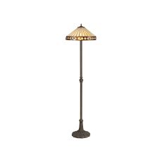 Dareham 2 Light Leaf Design Floor Lamp E27 With 40cm Tiffany Shade, Amber/Ccrain/Crystal/Aged Antique Brass