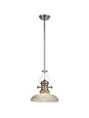 Davvid 1 Light Pendant E27 With 30cm Round Glass Shade, Polished Nickel/Clear