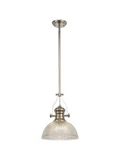 Davvid 1 Light Pendant E27 With 30cm Dome Glass Shade, Polished Nickel/Clear