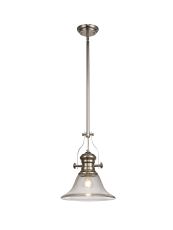 Davvid 1 Light Pendant E27 With 30cm Smooth Bell Glass Shade, Polished Nickel/Clear