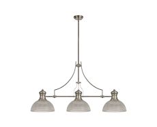 Davvid 3 Light Linear Pendant E27 With 30cm Prismatic Glass Shade, Polished Nickel, Clear