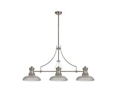 Davvid 3 Light Linear Pendant E27 With 30cm Round Glass Shade, Polished Nickel, Clear