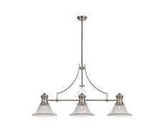 Davvid 3 Light Linear Pendant E27 With 30cm Bell Glass Shade, Polished Nickel, Clear